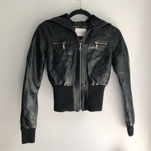Faux Leather Jacket with Knit Detailing